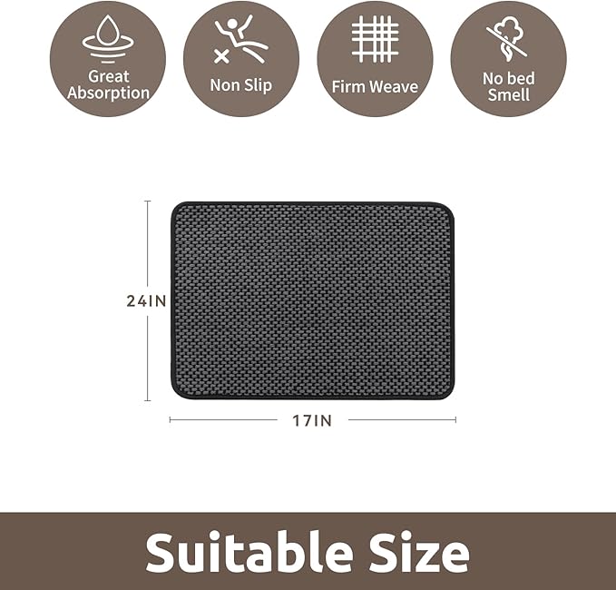 AMOAMI Chenille Bath Mat Super Absorbent Bathroom Mat Quick Dry Bath Mats for Bathroom Rubber Backed Bathroom Rugs Non Slip Washable Fit Under Door, Front of Bathtub, Sink, Darkgrey&Black 17"x24"