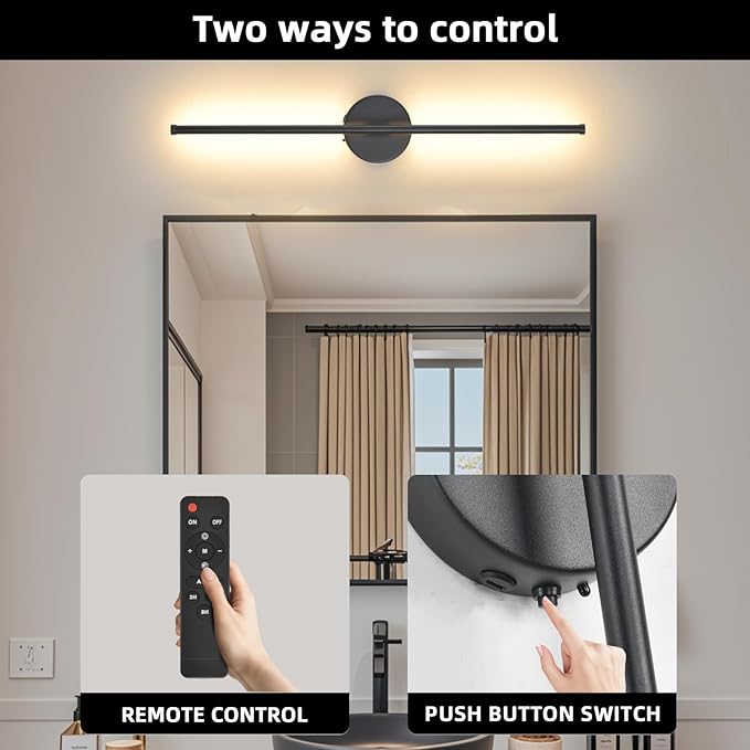 Wall Sconces Battery Operated Set of 2, Black LED Wireless Wall Sconce with Remote Control 350° Rotating, 27.6 Inch Dimmable USB Rechargeable Wall Lights for Living Room Bedroom Hallway