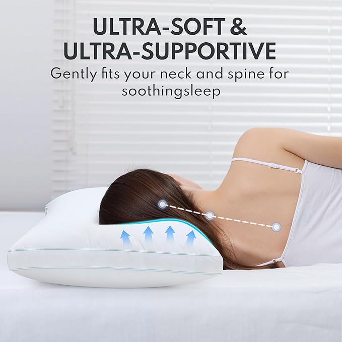 Goose Feather Down Pillows - Hotel Soft Bed Pillows Queen Size Set of 2 for Sleeping, 100% Cotton Cover Fluffy Support Gusseted Pillow for Back, Stomach, Side Sleepers White