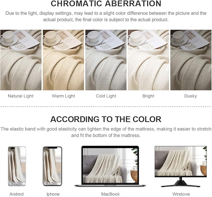 BOURINA Throw Blanket Decorative Faux Cashmere Fringe Lightweight Throw Soft Cozy for Bed or Sofa Outdoor Blanket, 50" x 60" Light Beige