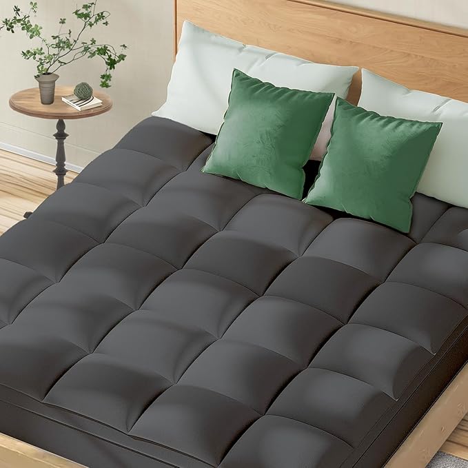 King Mattress Topper for Back Pain Relief, Extra Thick Pillow Top Plush Mattress Pad with Deep Pocket, Soft Pillowtop King Size Bed Toppers Filled Fluffy Down Alternative, Gray
