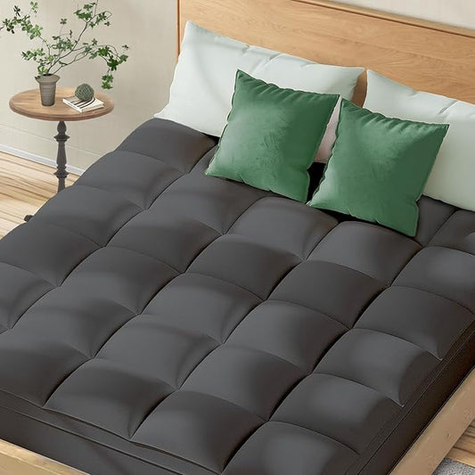 Queen Mattress Topper for Back Pain Relief, Extra Thick Pillow Top Plush Mattress Pad with Deep Pocket, Soft Pillowtop Queen Size Bed Toppers Filled Fluffy Down Alternative, Gray