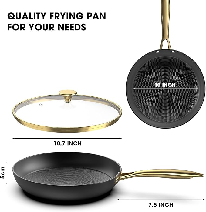 imarku Non Stick Frying Pans, 10 Inch Frying Pan with Lid, Professional Cast Iron Skillets Nonstick Frying Pan, Frying Pans Nonstick with Lid and Stay Cool Handle, Gift for Women and Men