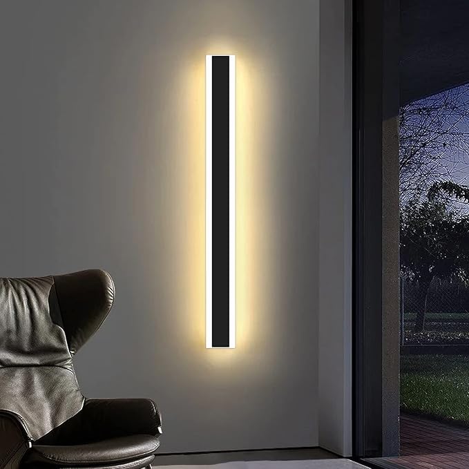 Mikeru Modern Wall Light, 3000k-6000k Dimmable Sconce, 47inch Black Exterior Light With Remote Control, IP65 Waterproof Anti-Rust Linear Long Porch Light Outdoor
