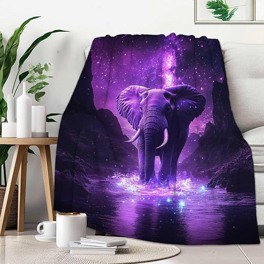Elephant Throw Blanket, Elephant Gift for Women Men, Fleece Purple Print Pattern, Soft Plush Lightweight for Couch, Sofa, Bed and Living Room Decor, 50x60 inches