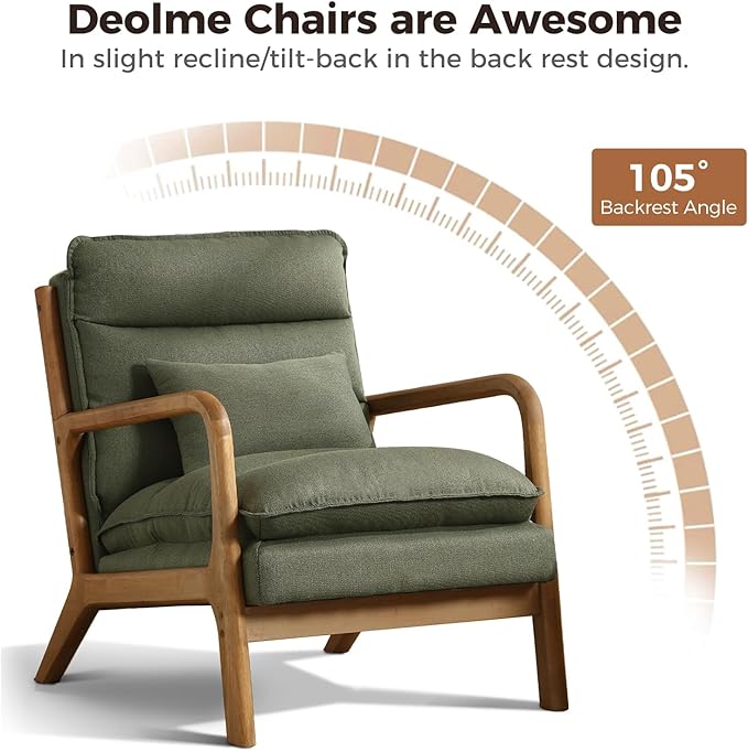 Phoenix Home Accent Chair Mid Century Lounge Chair PU Leather, Upholstered Reading Armchair with Lumbar Pillow & Solid Wood Frame for Office, Living Room Bedroom, Balcony, Green