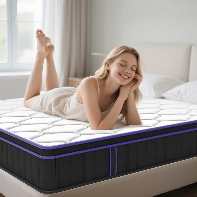 10 Inch Queen Size, Hybrid Mattress, Medium Firm, Gel-Infused Memory Foam, Pillow Top, Pocket Coils, Cooling & Breathable, CertiPUR-US Certified, Fiberglass-Free, Mattress in a Box