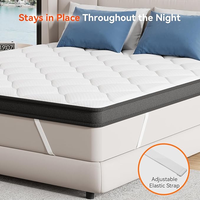 ELEMUSE 3 Inch King Size Memory Foam Mattress Topper, High Density Gel Foam Bed Toppers with Cooling Pillowtop for Back Pain Relief, Medium Firm Mattress Pad for Comfort Body Support