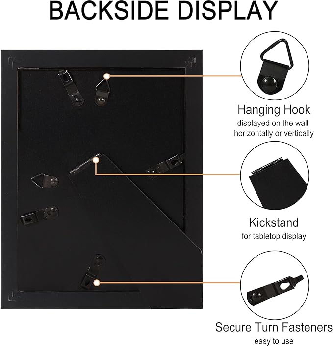 5x7 Picture Frame Set of 4, High Definition Real Glass, Display Pictures 4x6 with Mat or 5x7 Without Mat, Gallery Wall Hanging or Tabletop Photo Frames, Black
