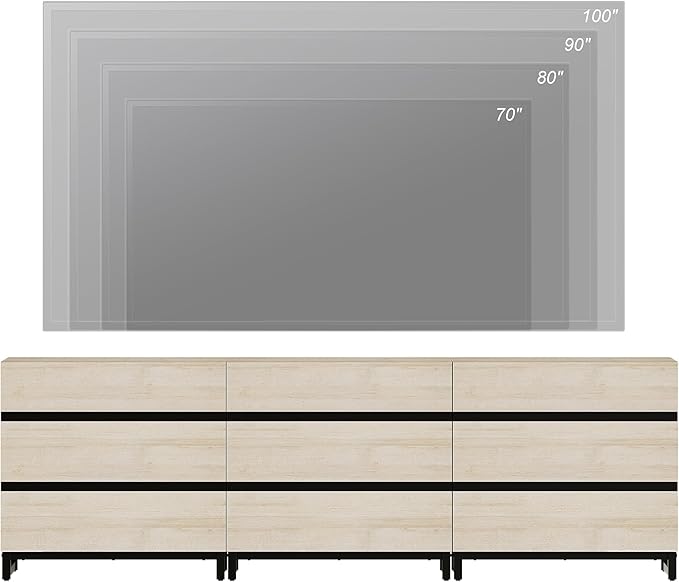 WAMPAT Modern TV Stand for TVs up to 100 inch, Entertainment Center TV Console with 9 Drawers and Metal Base, Media Console for Living Room, Bedroom, Light Oak