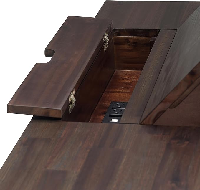SIMPLIHOME Monroe Desk - 60-Inch Wide Solid Acacia Wood Writing Desk in Distressed Charcoal Brown, Rustic Contemporary Home Office Computer Table with Storage and Built-In USB and Power Outlet