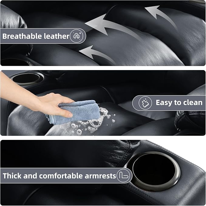 Power Lift Recliner Chair for Elderly, Electric Recliner Chairs for Adults with Massage and Heat, Cup Holders, Remote Control, USB Ports, Side Pockets, Leather (Ink Black) ﻿