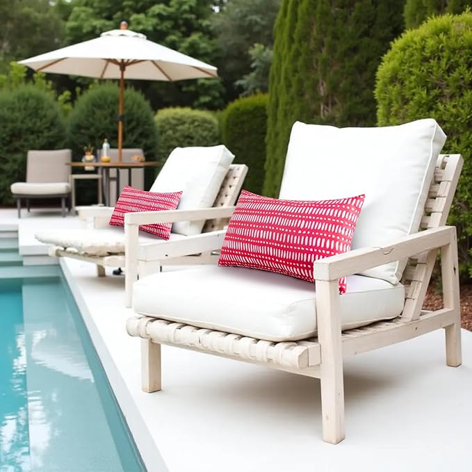 Pack of 2 12x20 Outdoor Pillows, Waterproof Throw Pillows with Inserts, Decorative Lumbar Pillows for Patio, Garden, Couch, Furniture, Sofa, Bed, Living Room(Pebble Red)