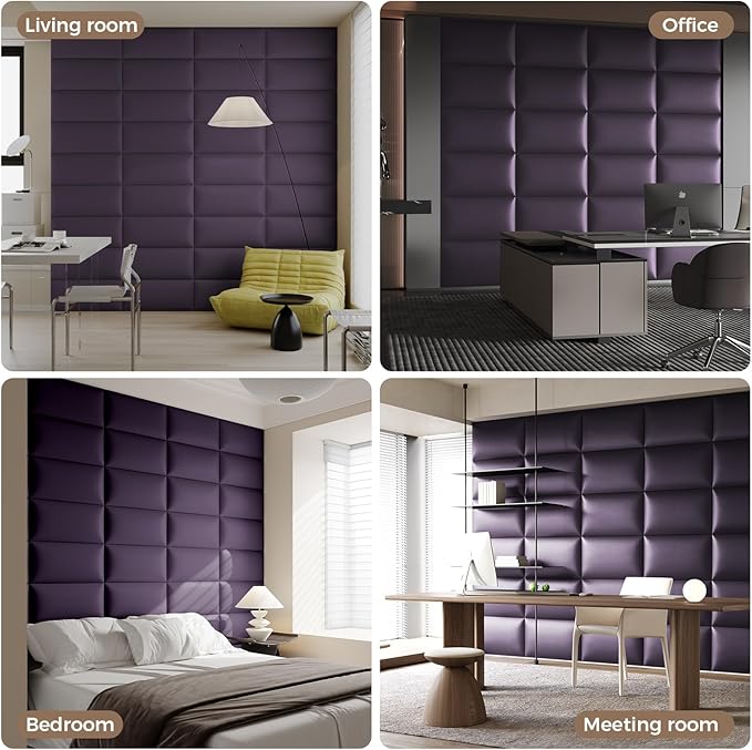 Purple Faux Leather Headboard for Queen Bed - 9-Panel Peel & Stick Wall-Mount or Freestanding Design, 24x12-Inch Upholstered Panels