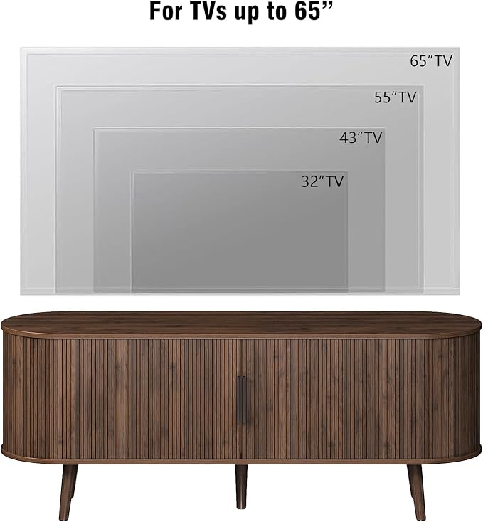 Fluted TV Stand Mid Century 59" TV and Media Console Table with Storage Shelf Sliding Door Modern Entertainment Center for Living Room, Bedroom fit 32"- 65" TVs (Rustic Brown, 59")