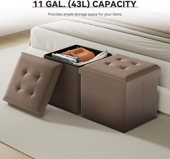 Storage Ottoman Bench, 15 Inch Ottoman Foot Rest, End of Bed Bench, Storage Chest, Load 700 lb, for Living Room, Bedroom, Entryway, Brown