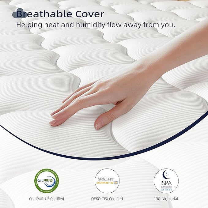 Crystli Queen Size Mattress Bed in A Box, 10 Inch Hybrid Mattress with Zero Pressure Foam, Innerspring for Pressure Relief, Motion Isolation, Medium Firm, CertiPUR-US Certified