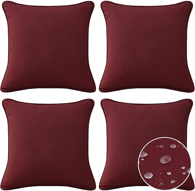 Sunbrella Decorative Outdoor Water Repellent Throw Pillows with Inserts, Set of 4, 18" x18" Pillows for Patio, Backyard, Bed, Couch, and Patio Furniture, Spectrum Ruby