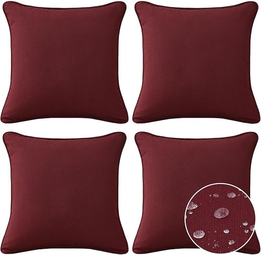 Sunbrella Decorative Outdoor Water Repellent Throw Pillows with Inserts, Set of 4, 18" x18" Pillows for Patio, Backyard, Bed, Couch, and Patio Furniture, Spectrum Ruby