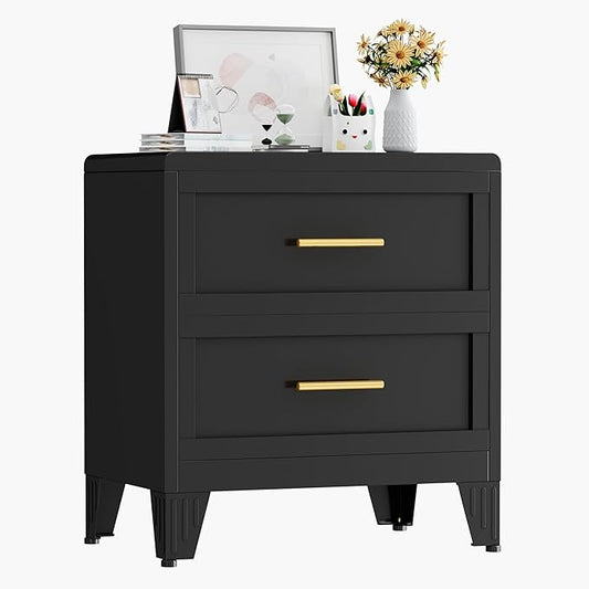 Metal Dresser Narrow Dresser for Bedroom Chest, 26.42" H Drawer Chest, Closet Dressers & Chests of Drawers for Living Room, Hallway (2 Drawers Black 24inch Wide)