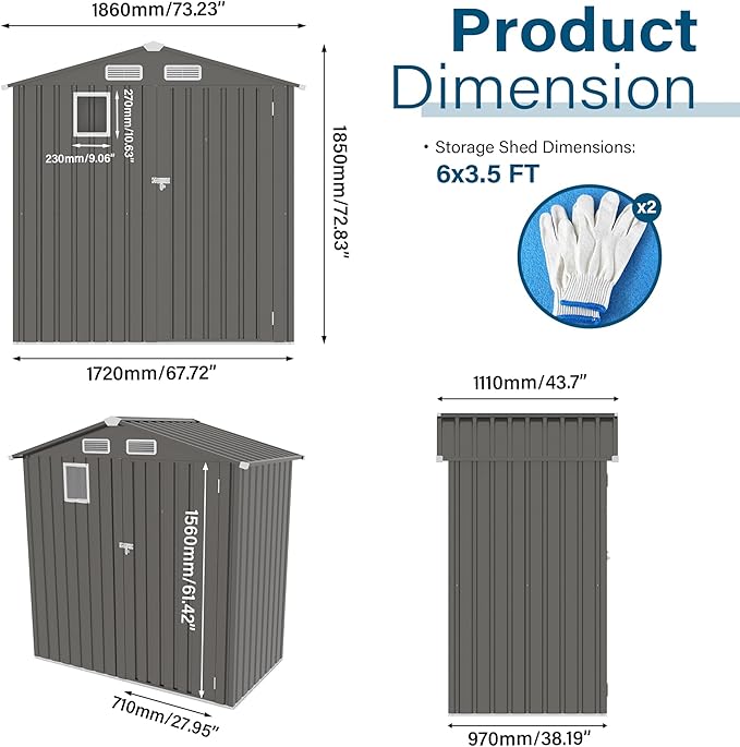 6 x 4 FT Outdoor Storage Metal Shed, Bike Garden Tool Shed with Slooping Roof, Lockable Doors and Aluminum Frames, Shed Easy to Assemble for Garden, Patio, Lawn, Black