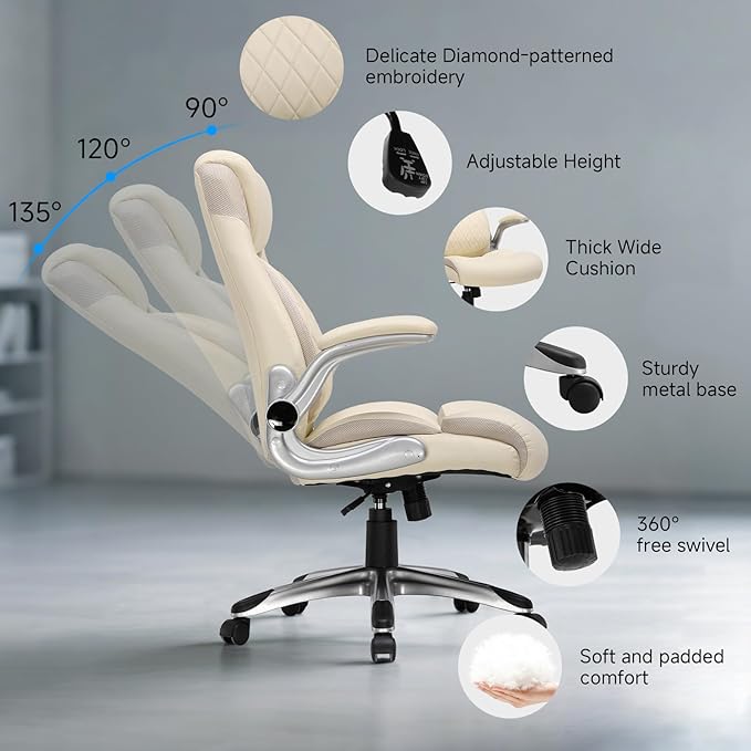 GTRACING Big and Tall High Back Office Chair 400LBS Wide Leather Executive Chair Height Adjustable Lumbar Support & Armrests, Comfy Desk Gaming Chairs Computer Swivel Chair, Beige
