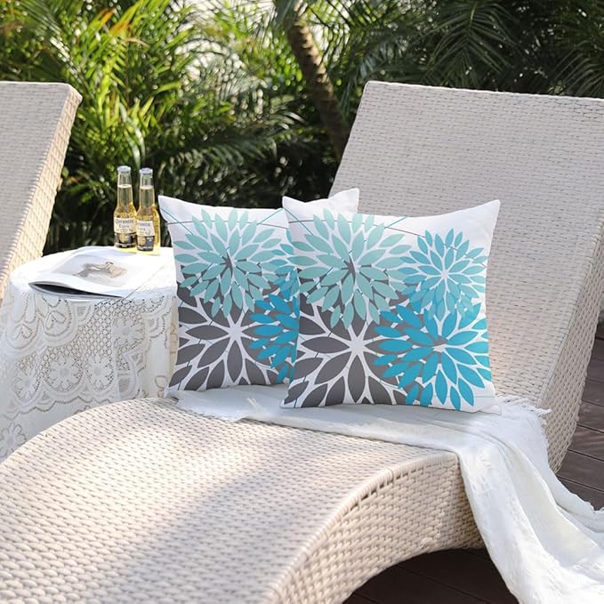 DFXSZ Outdoor Pillow Covers 20x20 Inch Set of 2 Blue Flower Decorative Waterproof Summer Outdoor Pillow Covers for Patio Funiture Garden Couch 168H20