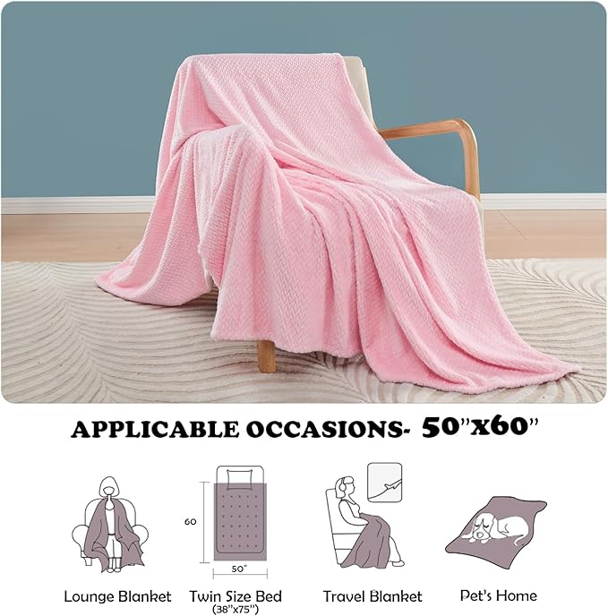 NEWCOSPLAY Super Soft Throw Blanket Pink Premium Silky Flannel Fleece Leaves Pattern Lightweight Bed Blanket All Season Use (Pink, Throw(50"x60"))
