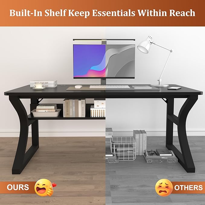 AZN Computer Desk, 55'' Computer Desk, Home Office Desks w/Storage, Home Office Desks w/U-Size Metal Frame for Home Office Bedroom, Study Writing Work Table w/Water-Resistant, Scratchproof Surface