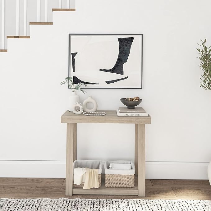 Plank+Beam Solid Wood Console Table with Storage, 36 Inch, Sofa Table with Shelf, Narrow Entryway Table for Hallway, Behind The Couch, Living Room, Foyer, Easy Assembly, Seashell