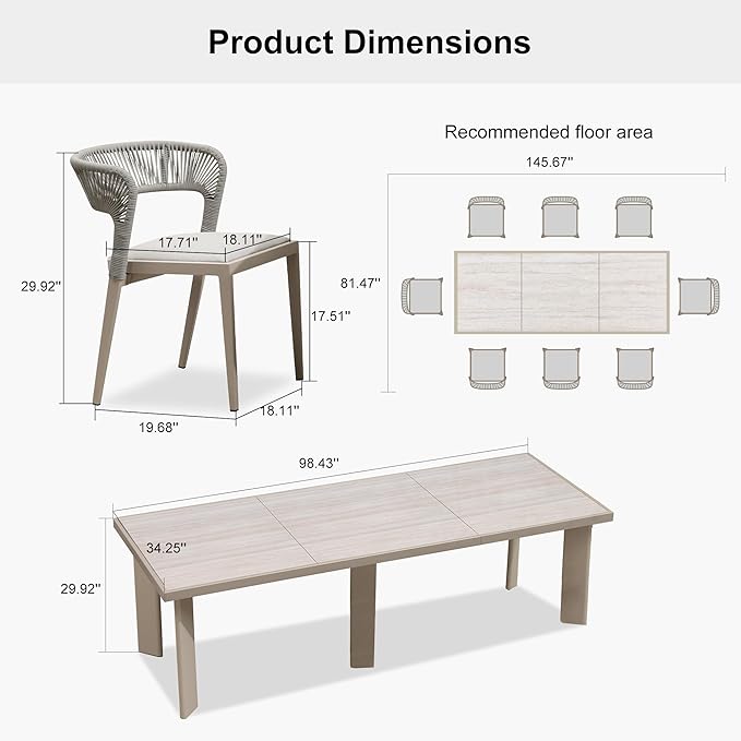 PURPLE LEAF 9 Pieces Outdoor Dining Set Patio Table and Chairs Set Aluminum Rattan Wicker Patio Dining Set for Lawn Backyard Deck Champagne