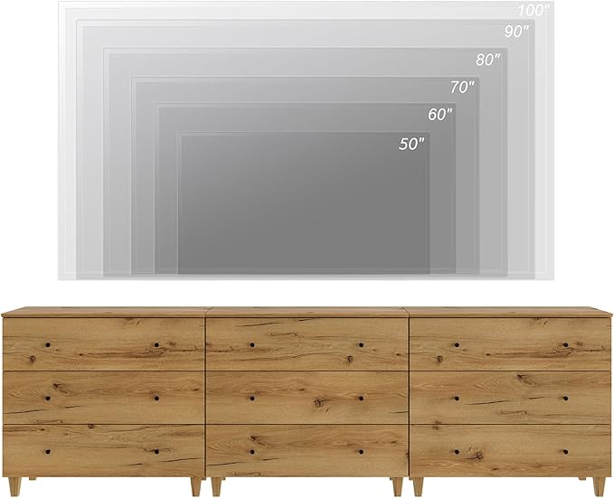 WAMPAT TV Stand Dresser for 100+ Inches TVs, 3-in-1 Wood Media Console Table with 9 Drawers, Modern Highboy Entertainment Center with Storage for Living Room Bedroom, Oak Brown