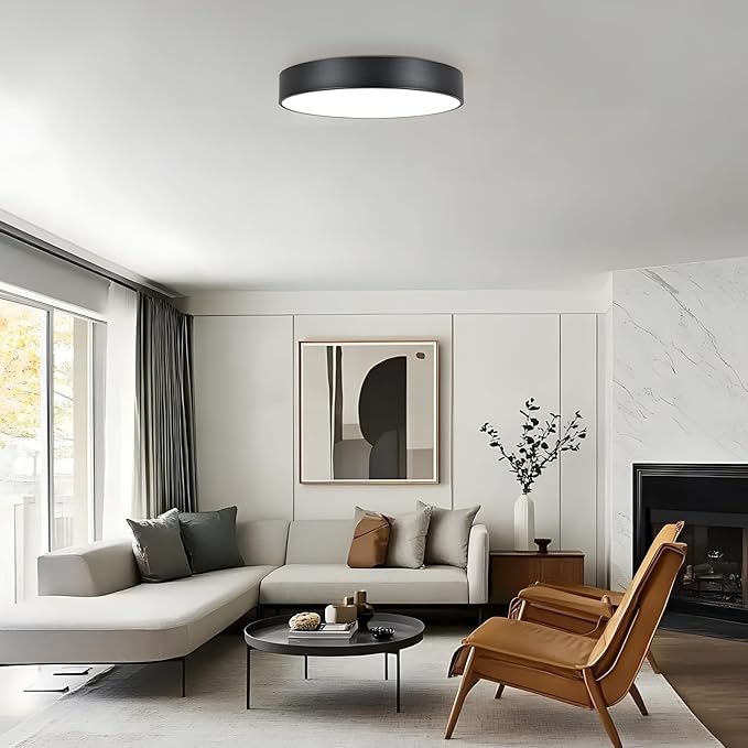 Black Flush Mount Ceiling Light Fixture,4-Light Oversized Close to Ceiling Light, 18.1 Inch Large Light Fixtures Ceiling Mount for Kitchen,Hall,Entryway Bedroom,Bathroom,Living Room,Outdoor