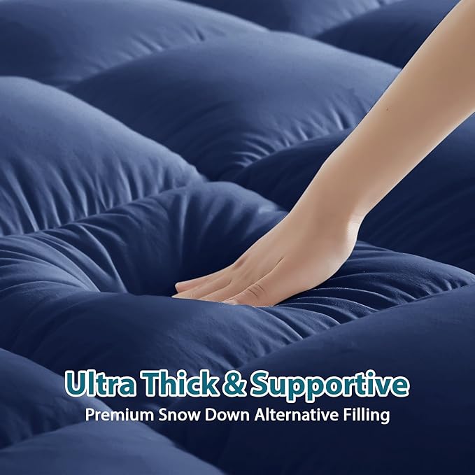 CYMULA Mattress Topper Queen Size - Extra Thick Cooling Mattress Pad Cover for Back Pain - Soft Mattress Protector Firm Bed Topper Pillow Top with 8-21 Inch Deep Pocket 3D Snow Down Alternative Fill