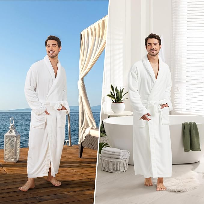 FashGudim Mens Robes Big and Tall Full Length Plush Fleece Long Robe for Men Bathrobe Shawl Collar Warm Winter House Robes