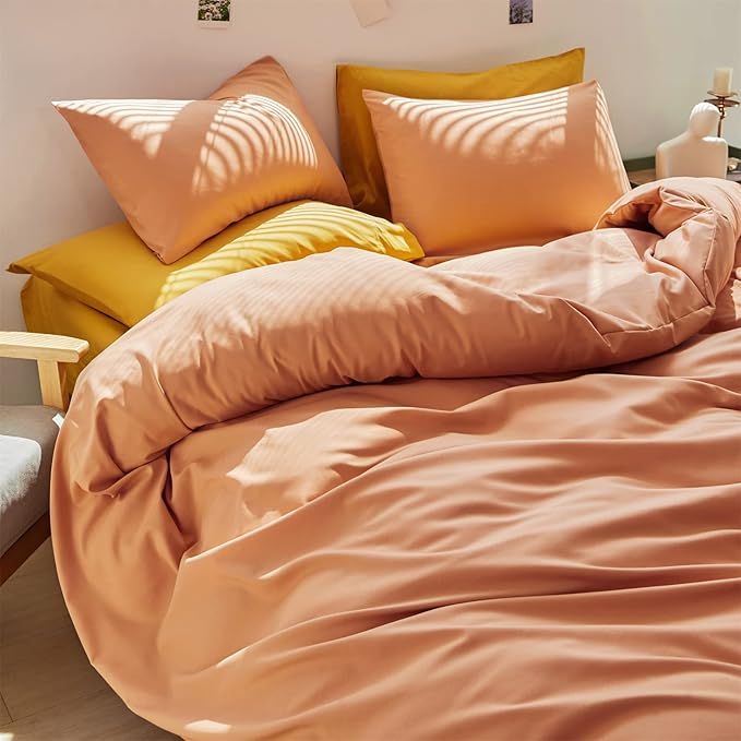 CLOTHKNOW Pink Peach Queen Comforter Set 3Pcs Orange Bedding Comforter Sets Soft Coral Queen Comforter Cozy Light Orange Comforter with 2 x Pillowcases