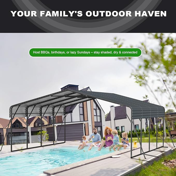 20x20FT 2 Car Metal Carport Kits, Heavy Duty Two Car Ports with Galvanized Metal Roof, Outdoor Garage Double Car Shelter Shade for Car, Boats and Truck (Dark Gray)