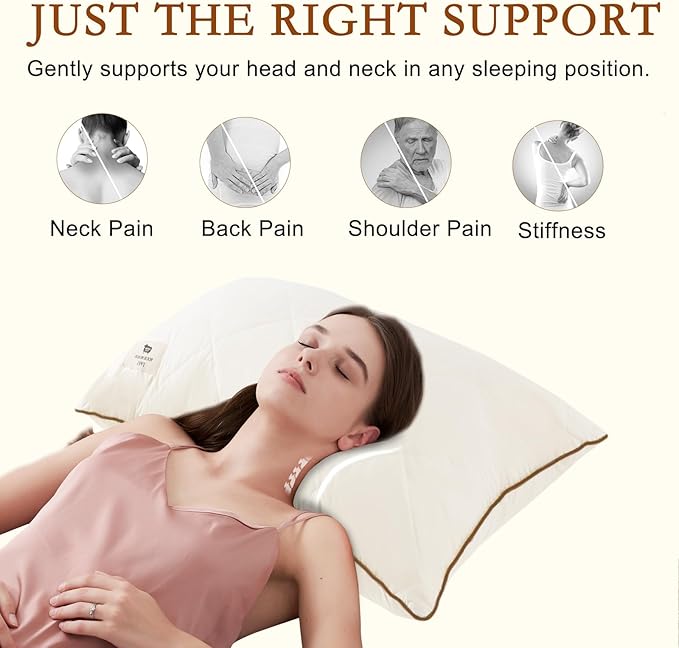 YOUR MOON Organic Wool Pillow Queen Size Set of 2, Soft Support Bed Pillows for Sleeping, Luxury Down Alternative Pillow for Side & Back Sleepers, 100% Cotton Cover, Natural Wool Filling (Beige)