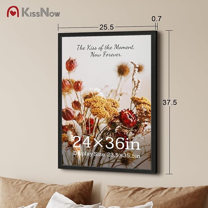 24x36 Poster Frame 4 Pack, Textured Black Solid Wood Picture Frame, Wall Hanging