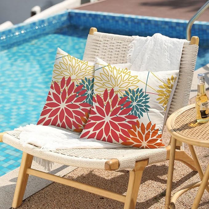 Pink and Orange Floral Pillow Covers 20x20 Set of 2 Fall Outdoor Waterproof Decorative Throw Pillows Valentines Pillowcovers Polyester Cushion Case Decor for Couch Patio Funiture Garden Porch 01R20