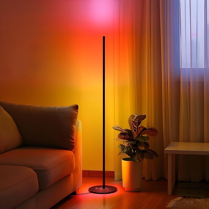 Corner Floor Lamp, RGB IC Smart Corner Lamps Work with Alexa, APP and Remote Control, Music Sync & Timing, Color Changing Ambient Lighting for Living Room Bedroom Gaming One Connected Pair