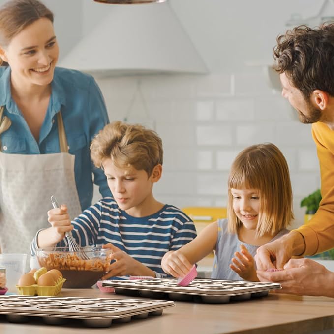 Nsmykhg Nonstick Muffin Pan,4 Packs Nonstick Muffin Pan, Mini Cupcake Pans Set, 12 Cup and 24 Cup Gold Carbon Steel Bakeware Muffin Tin Champagne Mini Muffin Tray Oven Safe Cupcake Mold