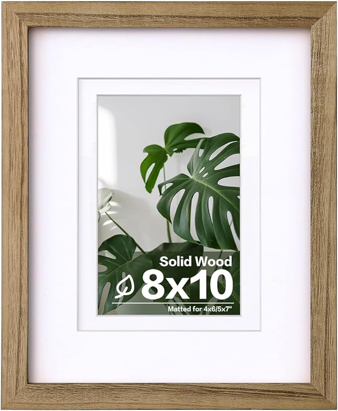 Egofine 8x10 Picture Frame with Plexiglass, Display Pictures 4x6/5x7 with Mat or 8x10 Without Mat for Tabletop and Wall Mounting, Carbonized Brown