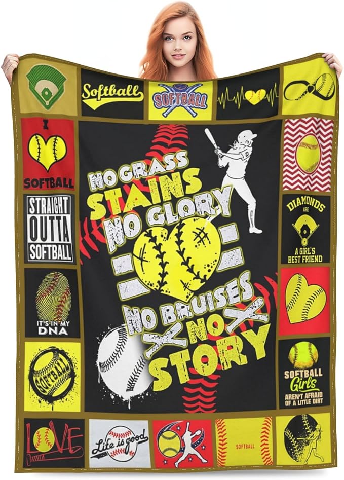 Softball Blanket Softball Throw Blankets Cozy Fleece Flannel Blanket Soft Warm Plush Lightweight Bedding Blanket Softball Gifts for Girls Women Boys Teens Kids for Couch Sofa Bed 50"X60"