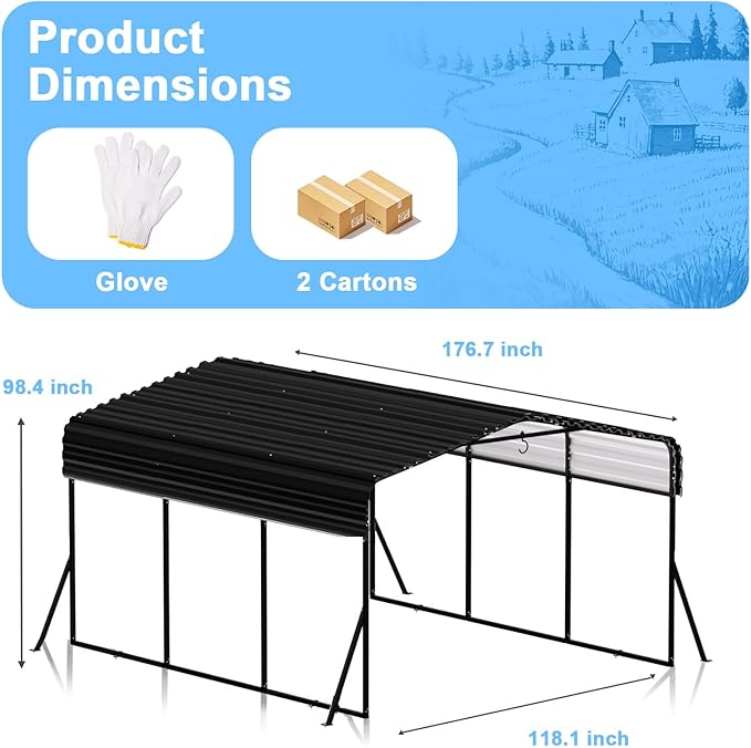 10x15FT Heavy Duty Metal Carport - Reinforced Galvanized Carport Canopy for All-Weather Shelter, Enhanced Wind Resistance for Boats, Cars, Trucks and Tractors