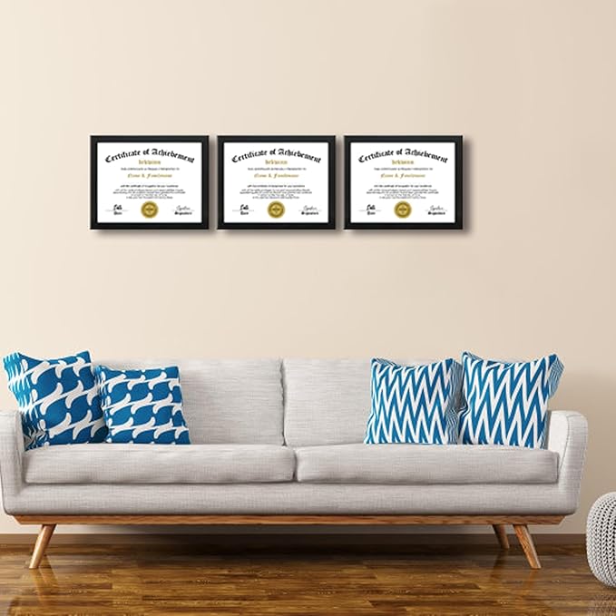 8.5x11 Diploma Frame Certificate Document Frame Set of 3 with High Definition Glass,Picture Frame for Wall and Tabletop Display in Black