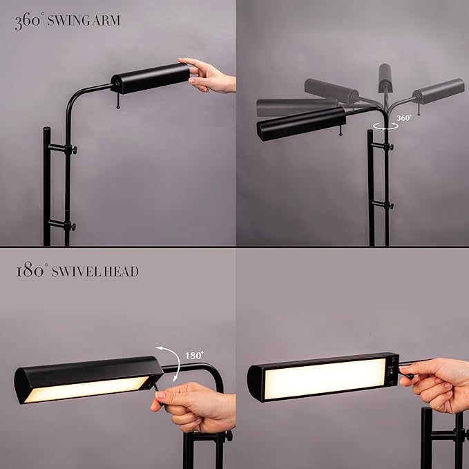 O'Bright Cedric Adjustable Pharmacy Floor Lamp - Industrial Design for Reading, Crafting, Work - 10W LED, Height 45-61 inches - Ideal for Living Room, Bedside, Office - Black