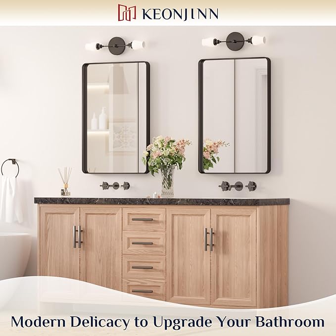 Keonjinn Black Bathroom Mirror, 20 x 30 Inch Rounded Rectangle Matte Black Bathroom Mirrors for Over Sink, Farmhouse Mirror with Seamless Frame, HD Tempered Glass Vanity Mirror(Horizontal/Vertical)