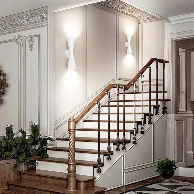 Modern Indoor Wall Sconce Up and Down White Wall Sconce Mid Century Indoor Wall Light Fixture Hardwired Wall Mounted Lamp for Living Room Bathroom Bedroom Hallway 13 Inch