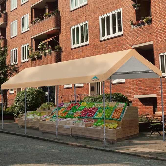 ADVANCE OUTDOOR 10x20 ft Heavy Duty Carport Potable Car Canopy Garage Party Tent Boat Shelter, Adjustable Height from 9.5 ft to 11 ft, Beige